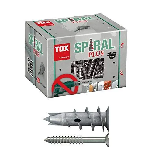 Produktbild: TOX Gipskartondübel Spiral Plus 37-4 + Schraube mit PH2-Antrieb, 32 mm, für ein- und zweilagige Gipskartonplatten + Gipsfaserplatten, ohne Vorbohren in Gipskarton, 50 Stück im Karton, 068101041