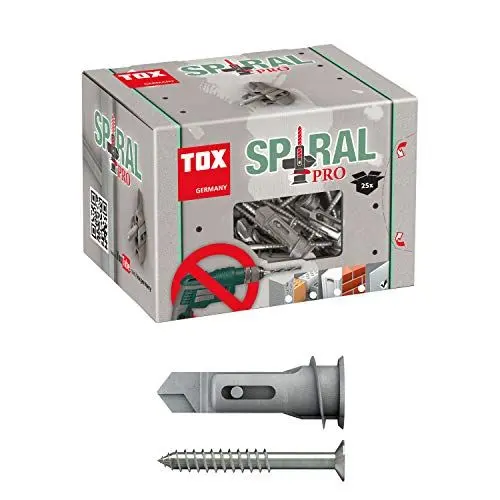 Produktbild: TOX Gipskartondübel Spiral Pro 39-5 + Schraube mit PZ2-Antrieb, Dübellänge 39 mm, für einlagige Gipskartonplatten und Gipsfaserplatten, ohne Vorbohren in Gipskarton, 25 Stück im Karton, 068101051