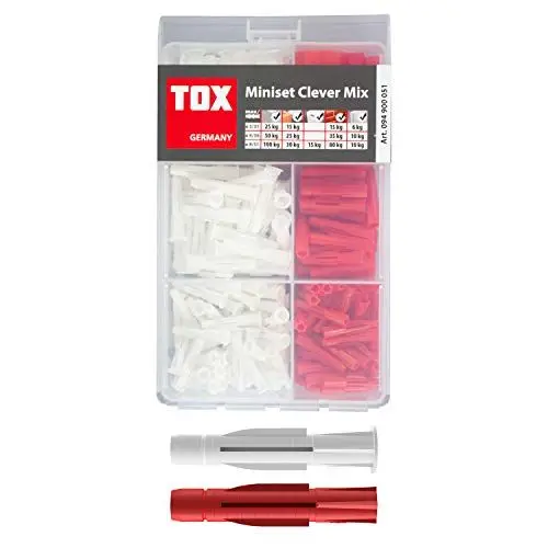 Produktbild: TOX Miniset Clever Mix mit Allzweckdübel TRI und TRIKA in den Dübelgrößen ø 5, 6 und 8 mm, Dübelsortiment für fast alle Baustoffe und die häufigsten Befestigungsprojekte, 215-tlg., 094900051