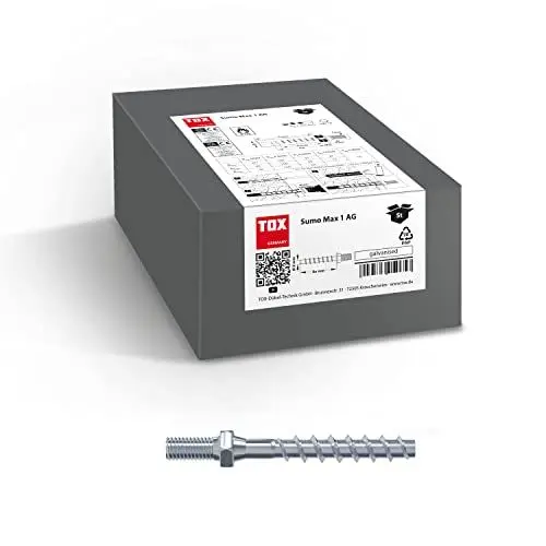 Produktbild: TOX Schraubanker Sumo Max 1 AG 6x35 mm, mit Anschlussgewinde M8, Stahl verzinkt, bauaufsichtlich zugelassen für die Mehrfachbefestigung von nichttragenden Bauteilen, 100 Stück, 041101801