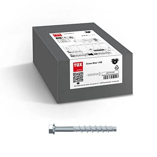Produktbild: TOX Schraubanker Sumo Max 1 KB 10x100 mm, Sechskantkopf, Stahl verzinkt, für verschiedene Einbautiefen, bauaufsichtlich zugelassen für schwere Lasten, 25 Stück, 041101321
