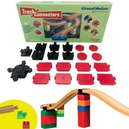Produktbild: TOY2 Allround Medium Set Kompatibel BRIO Eisenbahn & Duplo Bausteine-Bauset 6 Verschiedene Track Connectors-Nachhaltige Holzeisenbahn Holzschienen Verbinder,Allround Set 20 Schienenverbindern