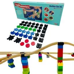 Produktbild: OY2 Builder Set XL Kompatibel BRIO Eisenbahn& Duplo Bausteine-Bauset 5 Verschiedene Track Connectors-Nachhaltige Holzeisenbahn Holzschienen Verbinder,21004,Builder Set 44 Schienenverbindern