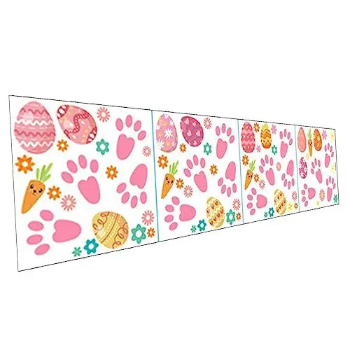 Produktbild: TOYANDONA 1blatt Easter Wandtattoo Kinderzimmer Dekoration Selbstklebendes Wandbild Mit Hasenfußabdruck Und Osterei-muster Für Fröhliche Osterfeiern Und Jungenzimmer Farbenfrohe