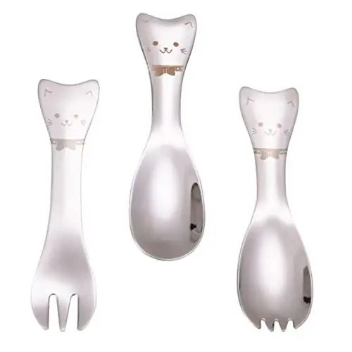 Produktbild: TOYANDONA Kinder Eislöffel Set 3tlg Edelstahl Besteck Katzen Design Jungen Und Mädchen Besteck Löffel Für Dessert Suppe