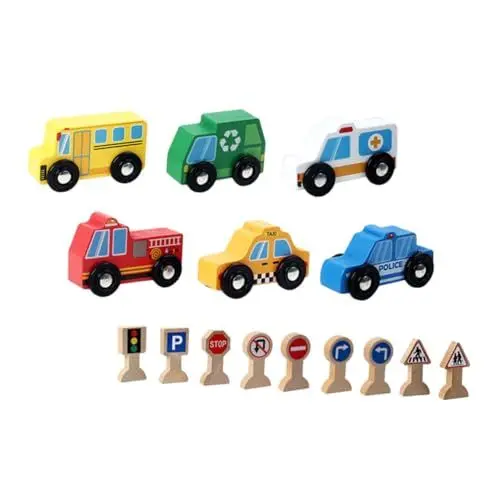 Produktbild: TOYANDONA 1 Satz Kinderfahrzeug Aus Holz Ampelspielzeug Aus Holz Verkehrszeichen-figurenmodell Kleine Spielzeugautos Und Straßenschilder Spielset Mit Hölzern Auto Gruppe Holzkasten Kleinkind
