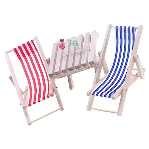 Produktbild: TOYANDONA 1 Satz Klappliege Stühle Zusammenklappen Tisch Herunterklappen Klappbare Strandliege Tisch Hochklappen Faltbare Chaiselongues Klappbarer Liegestuhl Miniatur Schmücken Holz
