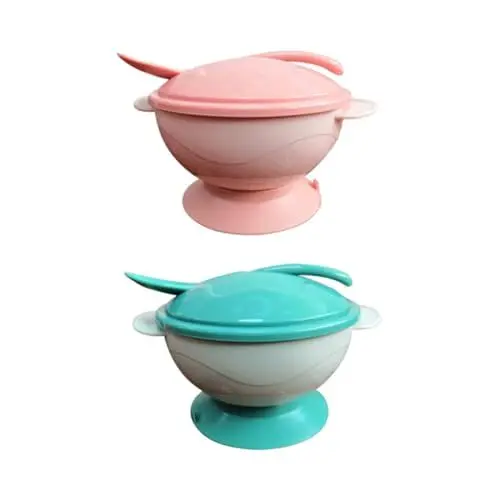 Produktbild: TOYANDONA 2 Sätze Schüssel Für Babynahrung Saugnäpfe Trainingsschüsseln Ansaugplatte Kleinkind Schüssel Fütterungsgeschirr Babyschale Mit Saugnapf Babyschalen Mit Deckel Green Tpe