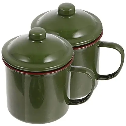 Produktbild: TOYANDONA 2 Stücke Emaille Becher Retro Emaille Teetasse mit Deckel Tasse Kaffeebecher Milchbecher Tassen Set Kaffeetasse Wassertasse Party Tasse für Outdoor Zuhause Camping