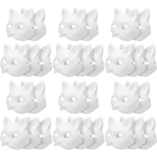 Produktbild: TOYANDONA 30 Stück Katzenmaske -Masken Weiße Katzenmasken Papier Unbemalt Blanko Diy-Halloween-Maske Tier-Halbgesichts-Anziehmaske Für Maskerade Cosplay-Party