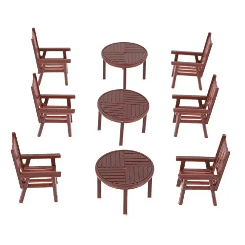 Produktbild: TOYANDONA 3 Sätze Mini-Tisch Und Stühle Puppenhaus Küche Kindertisch Und Stühle Puppenstubentisch Terrarium Miniatur-puppenhaus Spielzeug Miniaturen Möbel Bausatz Spielen Brown Plastik