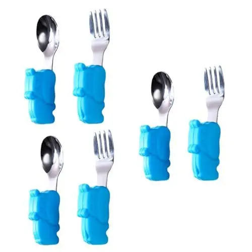 Produktbild: TOYANDONA 3 Sätze löffel aus edelstahl und Löffel für Kleinkinder Kinder lernen Löffel kinderlöffel kindergabel Zubehör für die Selbsternährung von Babys Trainingsgeschirr Blue