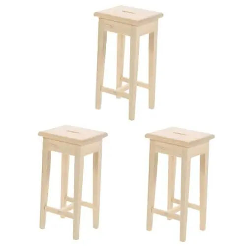 Produktbild: TOYANDONA 3st Puppenhaus Hocker Kaffeezubehör Heimzubehör Puppenzubehör Wohnkultur Mini-haushocker Küchenhocker Stuhl Puppenhaus-Layout-Requisite Puppenhaus-minihocker Einstellen Möbel Holz