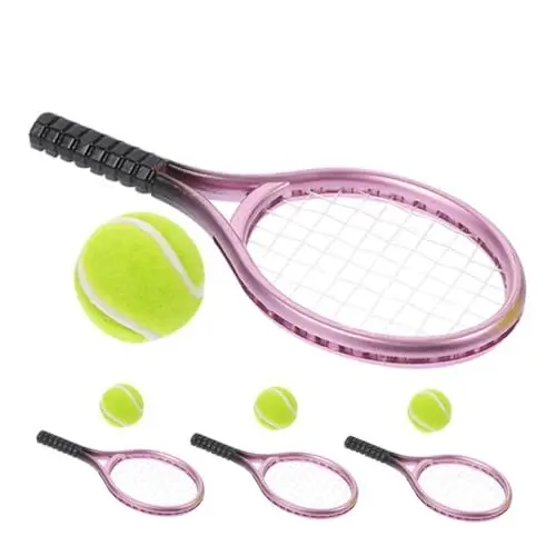 Produktbild: TOYANDONA 4 Sets Mini Sportartikel Tennisbälle Tennisschläger Schläger Spielzeug Puppenhaus Fotografie Requisiten Tennisball Dekoration Garten Mikrolandschaft Mini Sportbälle