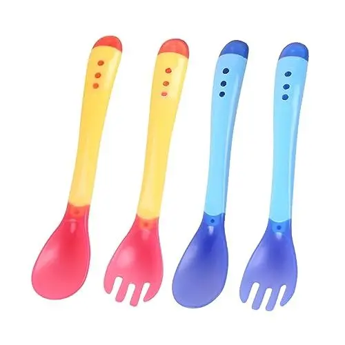 Produktbild: TOYANDONA 4 Teiliges Babybesteckset Temperaturfühlender öffel Und Und Sicheres Weiches Babygeschirr Für Die Ernährung Von Kleinkindern Ideal Für Zuhause Und