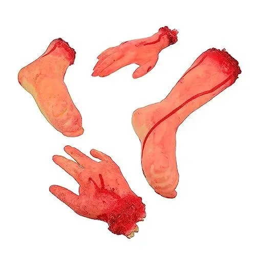Produktbild: TOYANDONA 4 Stück Simulation Abgetrennter Gliedmaßen Gruseliger Orgelanhänger Entsetzen Abgetrennte H?nde Fü?e Gesetzt Spukhaus-streich-Requisite Mam Flasche Halloween Stiefel Vinyl