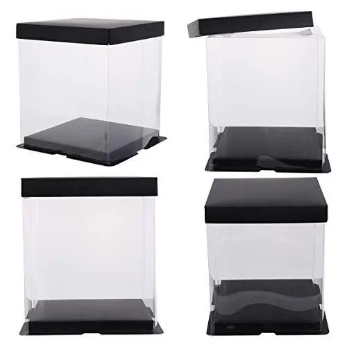 Produktbild: TOYANDONA 4 Stück Transparente Kuchenbehälter Cake Boxes Deckel Tortenschachtel Durchsichtige Geschenkbox mit Deckel zum Backen von Keksdessert Schwarz