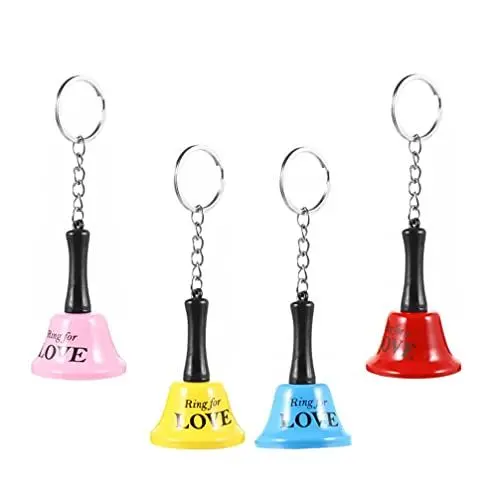 Produktbild: TOYANDONA 4 Stücke Kinder Handglocke Schlüsselanhänger Metall Messing Tischglocke Schlüsselbund Tischklingel Rezeptionsklingel Hand Glocke Rezeption Klingel für Schule Restaurant Weihnachten Deko