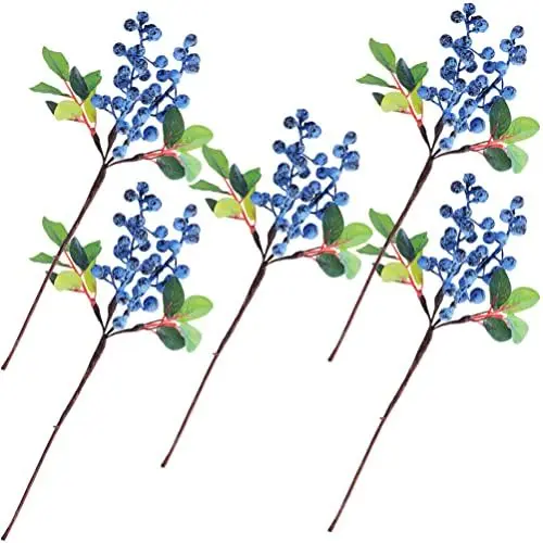 Produktbild: TOYANDONA 5Pcs Künstliche Heidelbeeren Deko Zweige Blaubeeren Blumenarrangement Künstliche Früchte Blumenstrauß Blumengestecke DIY Basteln für Weihnachten Vase Dekoration Blau