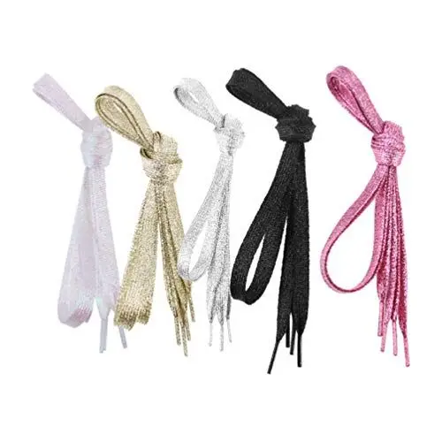 Produktbild: TOYANDONA 5 Paar Metallische Glitzer Flache Schnürsenkel Schuhe Schnüre Breite Schnürsenkel für Skateschuhe Sport (Hellgold Rosa Weiß Schwarz Silber)