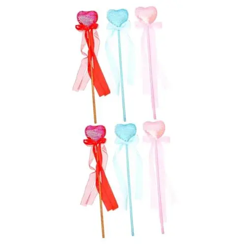 Produktbild: TOYANDONA 6 STK Bausatz für Zauberstäbe Engelsstäbe Herz- süßer Prinzessinnen-Zauberstab Feendekorationen Feenstab Pailletten Sequin Bühnen-Performance-Requisite Herz Zauberstab Stoff
