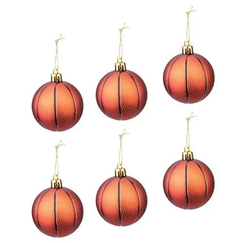 Produktbild: TOYANDONA 6 Stücke Christbaumschmuck Weihnachtskugeln Basketball Baumschmuck Christbaumkugeln Kunststoff Weihnachten hängen Ornament Sport Thema Weihnachtsdeko für Sportlieber