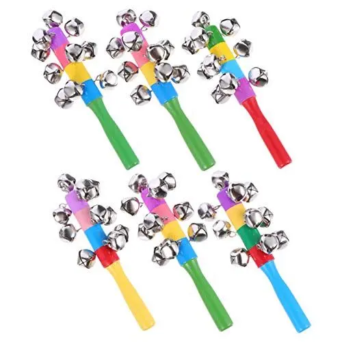 Produktbild: TOYANDONA 6 Stücke Weihnachten Kinder Handglocke Baby Schellenrassel Holz Musikinstrumente Rasseln Schellenstab Percussion Rhythmus Instrumente Entwicklung Spielzeug Geschenke- Zufällig