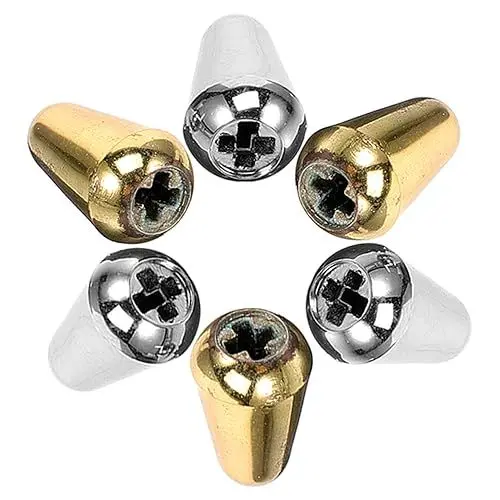 Produktbild: TOYANDONA 6er Set Toggle Tip Knopf Kappen Für E Gitarre Schalter Spitzen Für SQ ST Und Ähnliche Modelle 3 Goldene Und 3 Silberne Kappen
