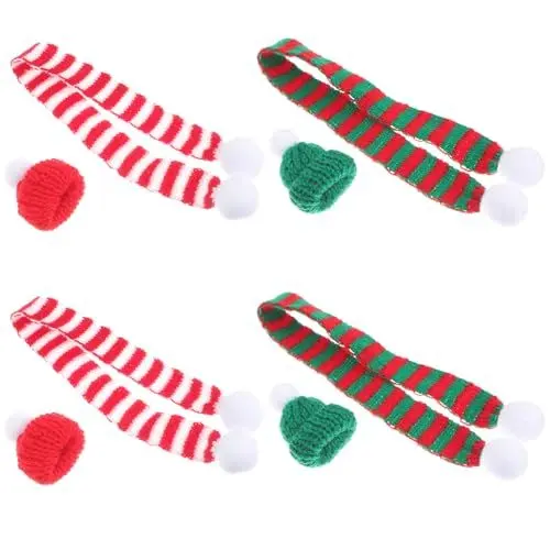 Produktbild: TOYANDONA 8stücke Mini Weihnachtsmützen Und Schals Teiliges Für Flaschen-Dekoration Gestrickte Hüte Und Schals Für Weinflaschen Festliche Tisch Und Baumdekoration Weihnachtsaccessoires