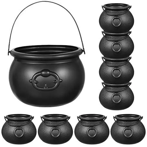 Produktbild: 9 Stück Schwarz Kessel Mit Griffen Süßigkeiten Kessel Halloween-Partys Süßigkeitseimer Dekorationen (1 Groß, 8 Mittel)