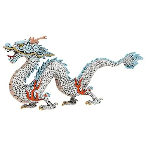 Produktbild: TOYANDONA Chinesische Feng Shui Drache Statue Kunststoff Alten Drachen Figur Drache Modell Östlichen Traditionellen Schmuck Desktop Dekor für Home Dekoration Kinder Spielen (Silber)