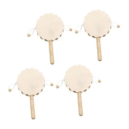 Produktbild: TOYANDONA DIY Liefert 4 Stück hölzerne leere Holztrommel unbemalt -Trommel Kinderspielzeug Spielzeuge DIY bemalte Rasseltrommel Musikinstrument Handbuch Dekorationen Material DIY-Handwerk