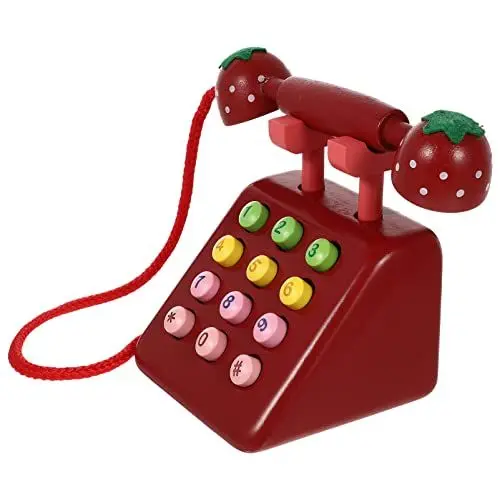 Produktbild: TOYANDONA Kinder Holz Telefon Spielzeug Baby Telefon Spielzeug Cartoon Baby Vorarbeiten Telefon Interaktives Spielzeug Geschenk Spiel Jungen Mädchen Frühe Bildung Rot