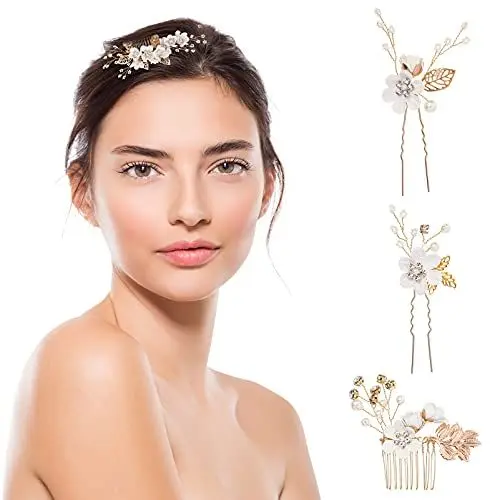 Produktbild: TOYANDONA Kristallschmuck Hair Accessories Women Brautschmuck Rosegold 4 Stücke Haar Kamm Set Haarklammern Perle Kopfschmuck Zubeh?r Hochzeits Haarschmuck Haarschmuck Hochzeit Silber
