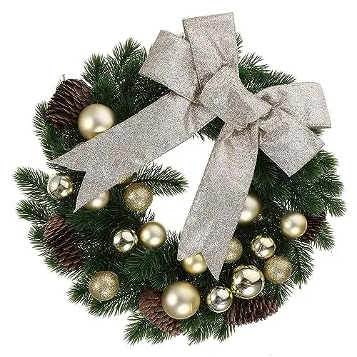 Produktbild: TOYANDONA Künstlicher Weihnachtskranz Aus Kiefernholz Weihnachts-Bowknot-Kranz Weihnachten Bowknot Kranz Weihnachtswandkranz Weihnachtsgirlande Weihnachten Türkranz Frohe Plastik Haushalt