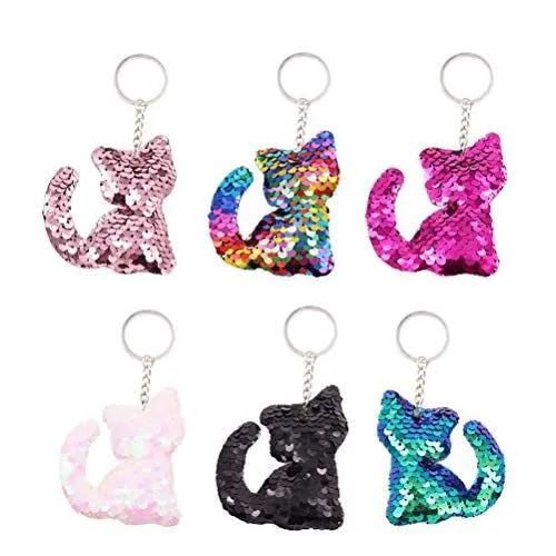 Produktbild: TOYANDONA Pailletten Katze Schlüsselbund 6Pcs Pailletten Schlüsselbund Katze Schlüsselbund Schlüsselring Tasche Geldbörse Charms Anhänger Katze Schlüsselbund