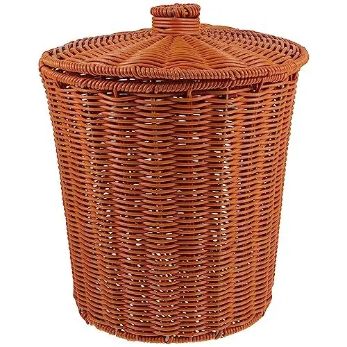 Produktbild: TOYANDONA Rattan- Mülleimer Geflochtener Korb mit Deckel Weidenkorb Papierkorb Aufbewahrungskorb für Zuhause Badezimmer Küche