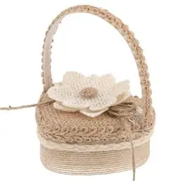 Produktbild: TOYANDONA Ringkissen Hochzeit Blumenmädchen Korb Blumenkorb Hochzeit Jute Spitze Ringhalter Romantische Ehering Kissen mit Schleife Ring Körbchen Träger für Hochzeit Party Zubehör 11.5x8.5cm