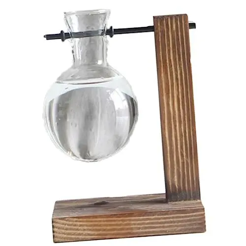 Produktbild: TOYANDONA Transparenter Hydrokultur Blumentopf Aus Glas Mit Holzständer Wasservase Für Zimmerpflanzen Borosilikatglasflasche Zum Anpflanzen Ohne Erde Desktop-vasedekoration Für Zuhause Und b