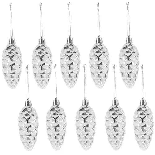 Produktbild: TOYANDONA Weihnachtsdeko Silberne Weihnachtskugeln Tannenzapfen Bruchsicherer Weihnachtsbaumschmuck Baumanhänger Hängende Dekorationen Dekorative Kugeln Für Hochzeit Urlaub Party 10 Stück