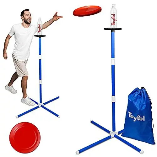 Produktbild: Toyfel Frisbee Wurfspiel Set - Gartenspielzeug Frisbee Flaschenspiel Strandspiel - Spielzeug für draußen - Familienspiel Kinder Outdoor Gesellschaftsspiel Frisbee-Scheibe Bottle Bash Miles