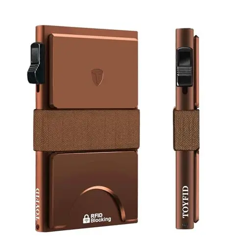 Produktbild: TOYFID Schlanke Brieftasche für Herren, Metall-Kartenhalter, minimalistische Pop-Up-Herren-Geldbörse, RFID-blockierendes Visitenkartenetui mit Rückplatte und Geldband für schnellen Kartenzugriff