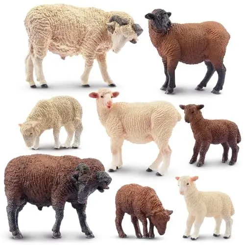 Produktbild: TOYMANY 8 Stück Merino-Schaf-Figuren, Bauernhoftier-Spielzeugfiguren, Waldtier-Figuren aus Kunststoff für Kinder, Jungen, Mädchen im Alter von 3–5 und 6–12 Jahren