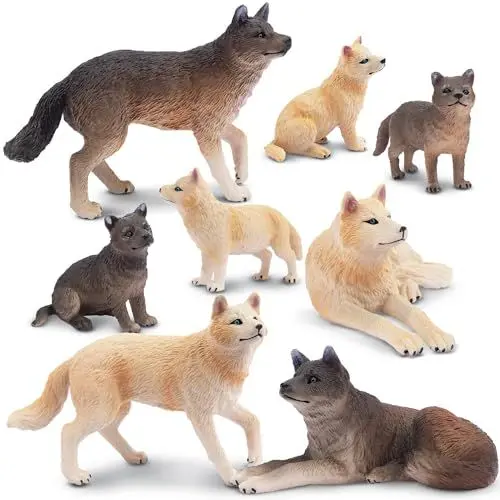 Produktbild: TOYMANY 8 Stück Wolf Tiere-Figuren Set Safari Spielfiguren Spielzeug Dschungeltier-Figuren Tierfigur Plastiktiere Zoo Bauernhof Dschungel Wald Wild Ornamente, zum Spielen oder als Deko für Kinder