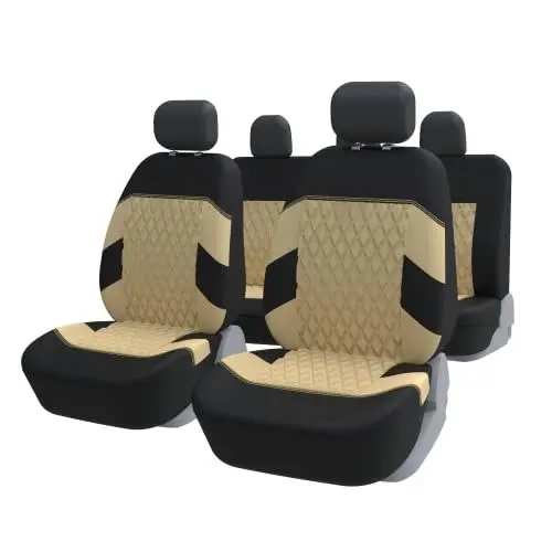 Produktbild: TOYOUN Autositzbezüge Universal Set Beige - Auto-Sitzbezüge Komplettset - Auto-Sitzschoner/Schonbezüge Universell passende Auto, 2 Vordersitzbezüge, 1 Rücksitzbezug