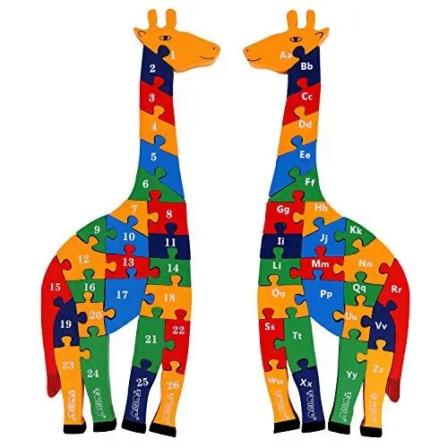 Produktbild: Holzpuzzle Giraffe - Alphabet und Zahlen Puzzle - 41 cm groß - Holzspielzeug zum Lernen von Buchstaben und Zahlen - Lernspielzeug für 3-Jährige