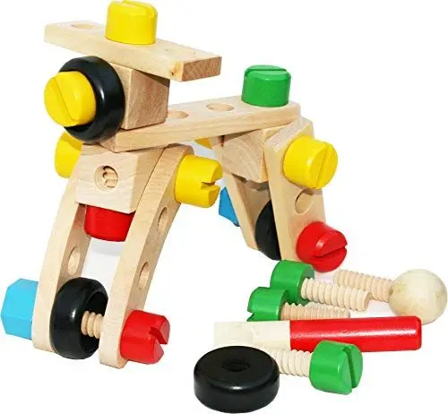 Produktbild: TOWO Holzmuttern und Schrauben Spielzeugset - Bauklötze Bausatz 31-teilig Reisespielzeug - Modellbau-Werkzeugsätze für Kinder - Holzspielzeug Bauwerkzeuge ab 4 Jahren