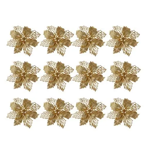 Produktbild: Toyvian 12 stücke weihnachtsblume weihnachtssterne Glitter weihnachtsstern künstliche weihnachtsstern Weihnachtsbaum Ornamente weihnachtsschmuck (golden)