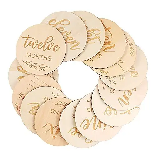 Produktbild: Toyvian 14 Stück Hölzerne Baby Monatliche Meilensteinkarten, Baby Meilenstein Scheiben für Foto Requisiten Babyparty