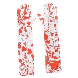 Produktbild: Toyvian 1 Paar Weiße Bluthandschuhe Blutsocken Halloween-handschuhe Gruseliges Cosplay-kostüm Kostüm Für Halloween Cosplay Zerrissene Handschuhe Zombie-blutige Tuch Kleidung Bilden